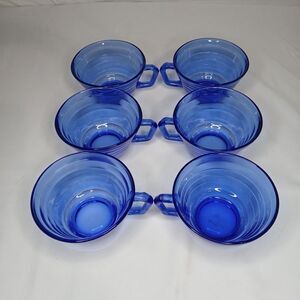VTG Set 6 Hazel Atlas Moderntone Cobalt Blue Depression Glass Tea Coffee Cups